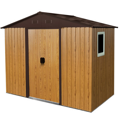 8X4 Ft Metal Storage Shed For Backyard - Coffee. , With Foundation. Comes Lock, Gloves & Accessories Ease 8 Ft X 4 Outdoor In Stable, Air Vents. Has Lockable Door, Window Foundation Security