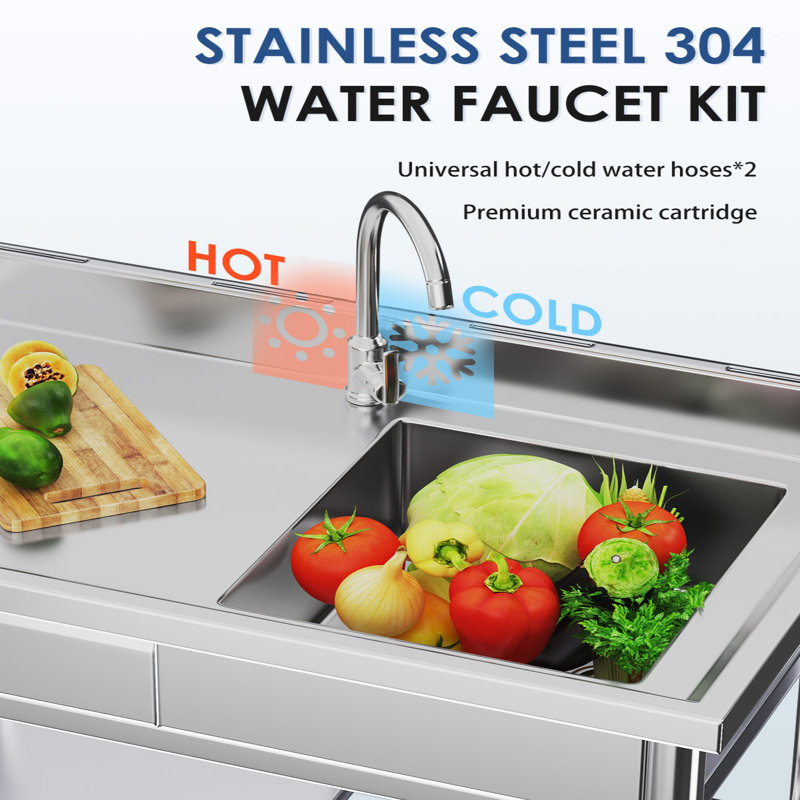 Free Standing Single Bowl Commercial Kitchen Sinks With Faucet