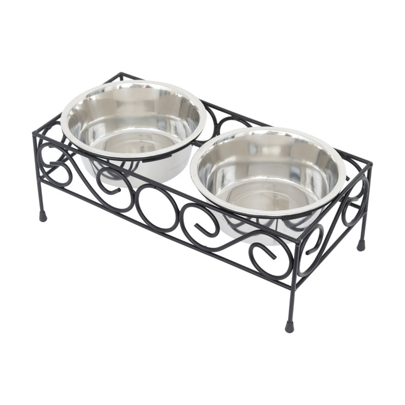 Double repas surélevé pour chien avec 2 bols en acier inoxydable, Grand (8 tasses / 64 oz liquides), Grand (6,7 po)