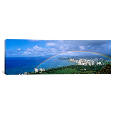Rainbow Over A City, Waikiki, Honolulu, Oahu, Hawaii by Panoramic Images - Print on Canvas -  East Urban Home, EUBN9779 34044331
