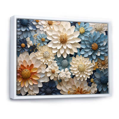 «Vibrant Blue White Zinnias Collage I» sur toile