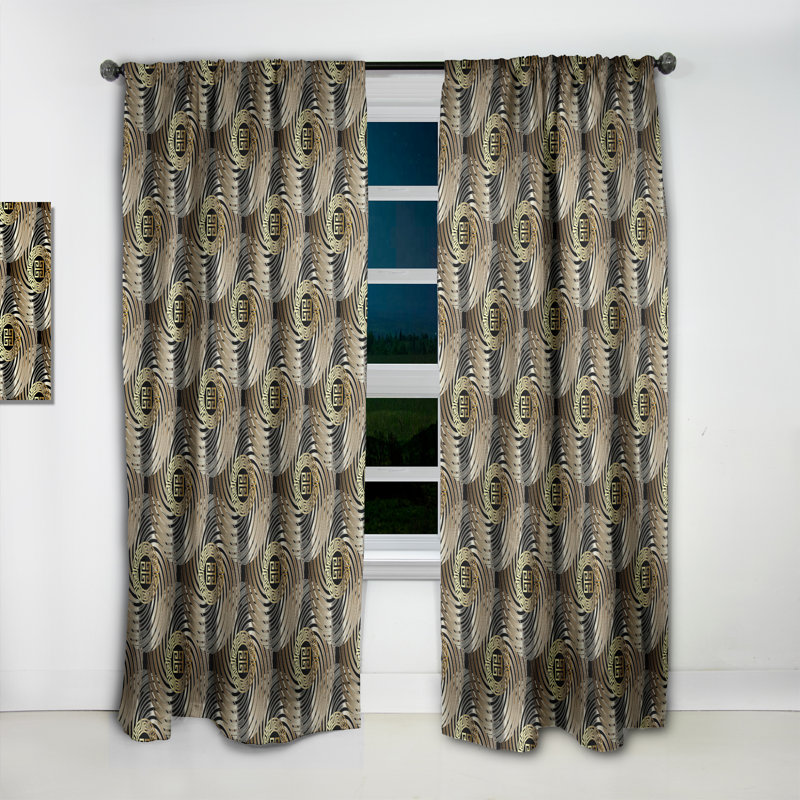 Circular Geometric Retro Abstract I - Geometric Mid-Century Modern Velvet Blackout Curtain Single Panel, 52" W x 90" L