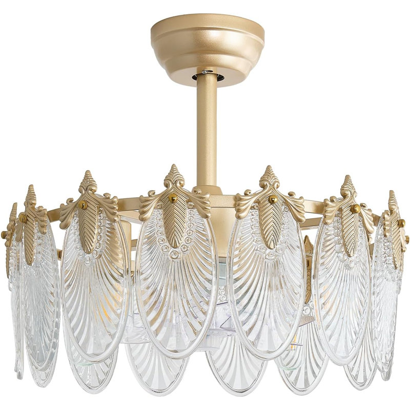 20 Inch Gold Crystal Fandelier Ceiling Fan With Light, Mid Century Gold Fandelier Ceiling Fans With Lights Remote Control, Caged With 6 Speeds For Bedroom, Nursery, Living Room