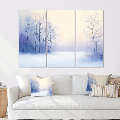 «Frosted Morning by The Winter River I», ensemble d'art mural paysage d'hiver