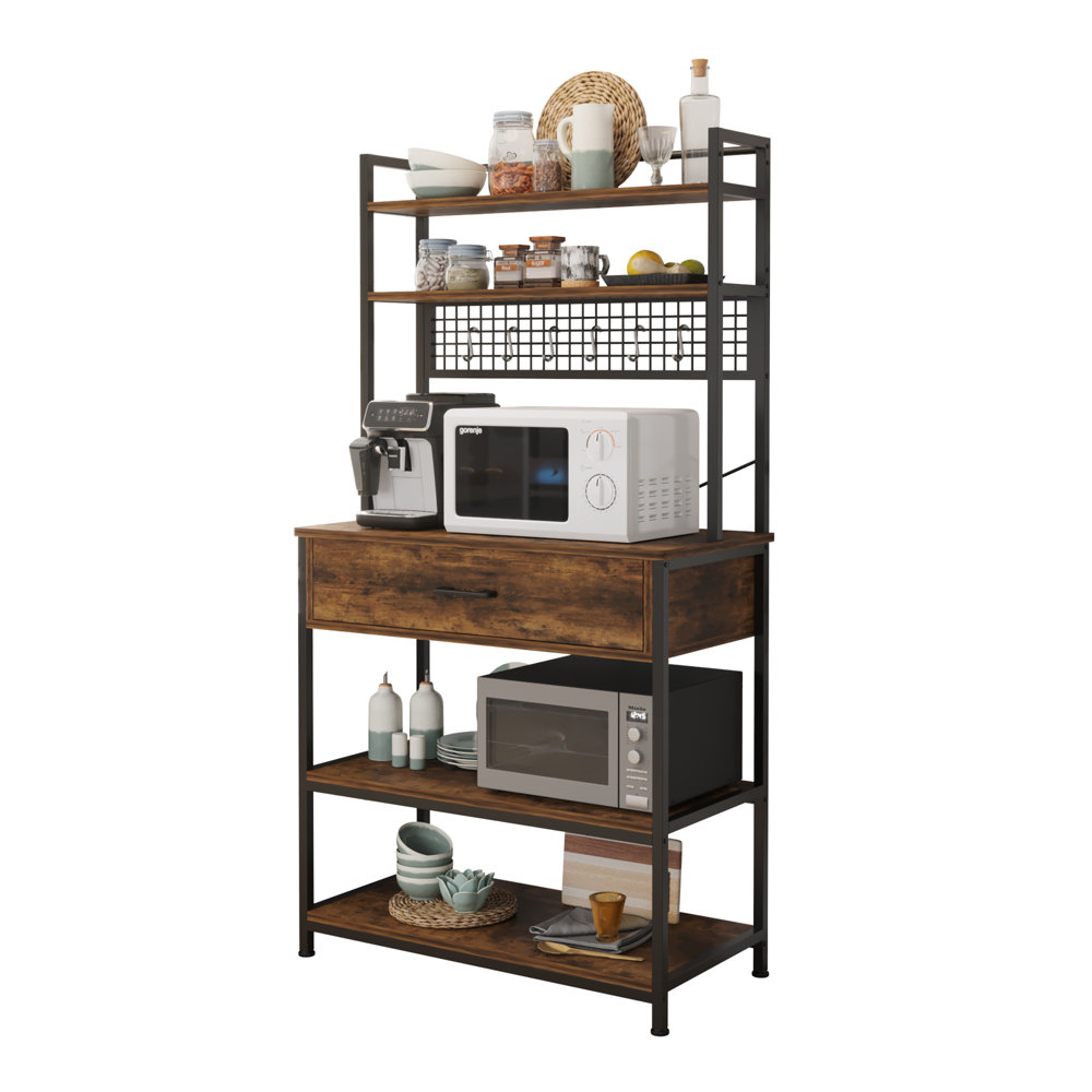 17 Stories Perdido 31.49 W Baker's Rack Microwave Stand with Drawers and Cabinet  Storage & Reviews