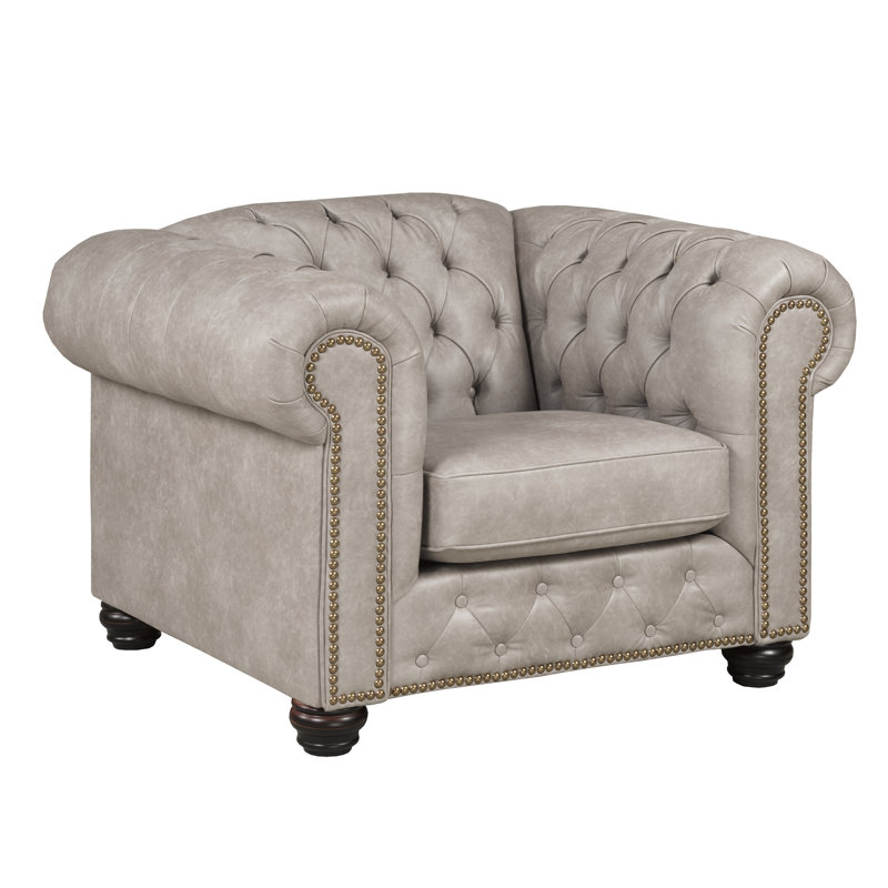 Fauteuil Chesterfield gris clair en similicuir Anim