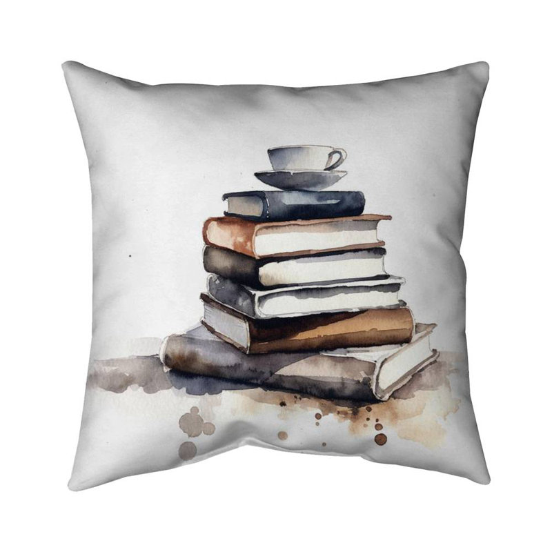 Caffeinated Books Throw | Cozy Livingroom Food Decor Poly Twill, Square 20"