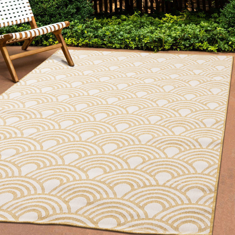 Tapis intérieur / extérieur en polypropylène tissé à la machine Rectangle Mychelle, Rectangle 6 pi 7 po x 9 pi 7 po