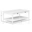Table basse blanche de style décontracté avec 2 tiroirs, 2 compartiments de rangement en bois massif et aspect transitionnel