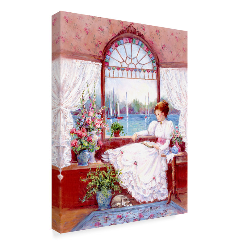«Lady in The Window 1», reproduction de peinture acrylique sur toile tendue, H 32 po x l 24 po x P 2 po