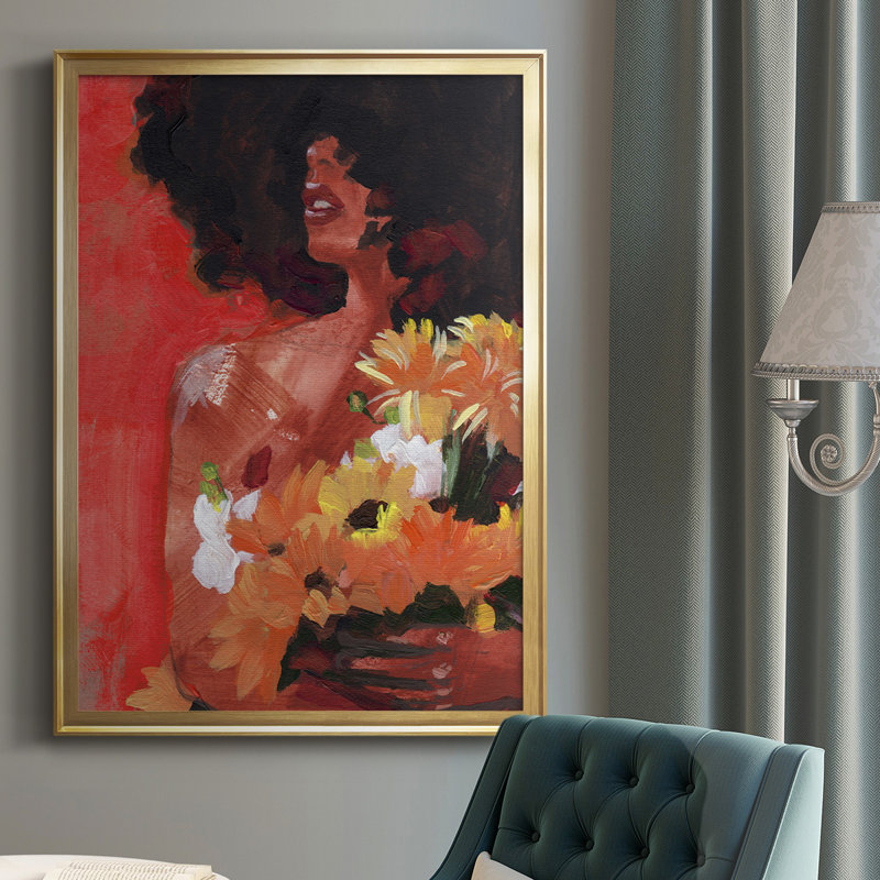 À travers les fleurs I, toile encadrée de qualité supérieure - prête à être accrochée, H 42,5 po x l 30,5 po x P 1 po, Or