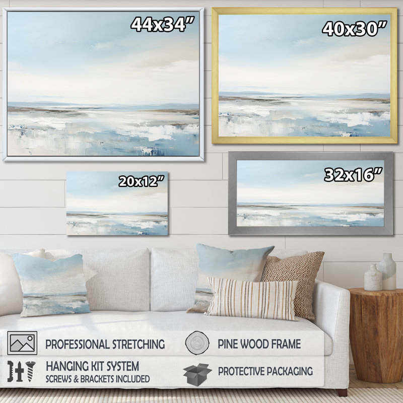 «Soft Color Beach Horizon V - Coastal Minimalisme», reproduction sur toile encadrée, H 24 po x l 32 po x P 1 po