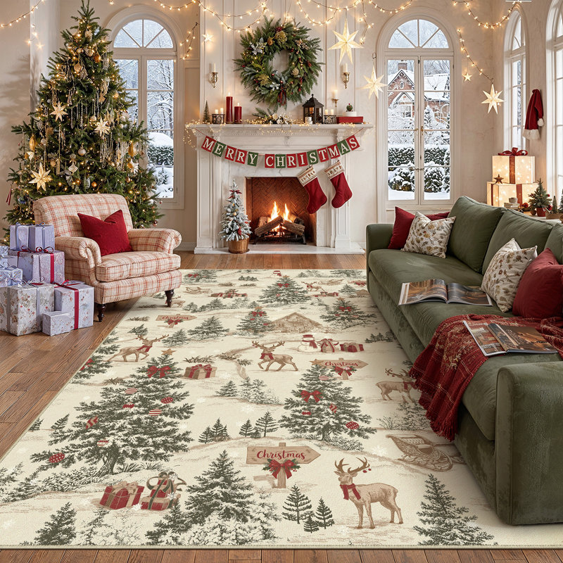 Tapis décoratif Softra motif sapin de Noël, Rectangulaire 9 pi x 12 pi