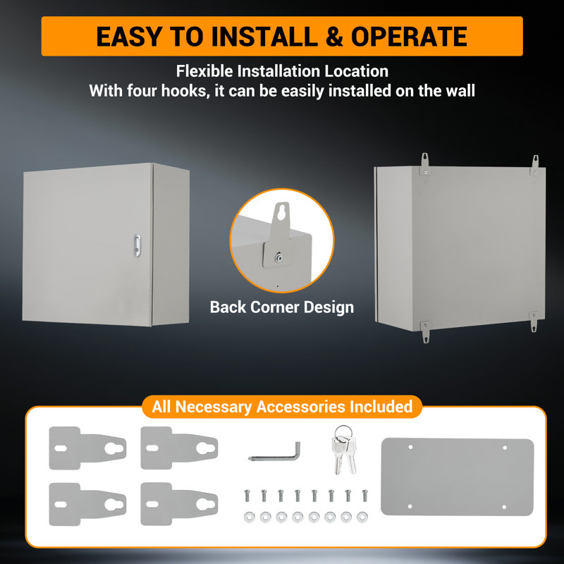 Steel Enclosure Electrical Junction Box with Mounting Plate for Indoor and Outdoor, 16" H x 16" W x 6" D
