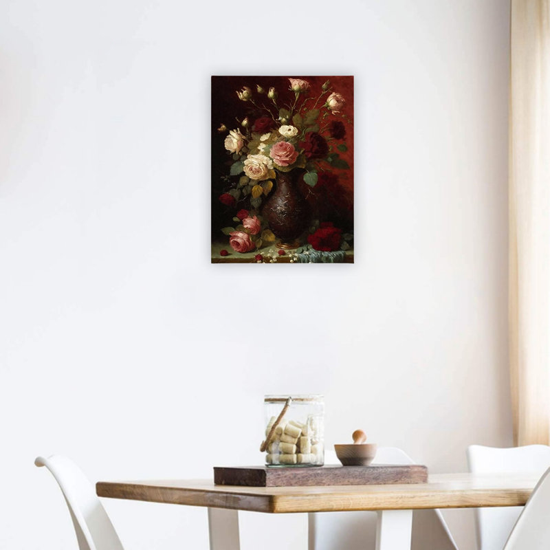 Décoration murale rouge sur toile Ikebana rouge rétro 24 x 18 pouces