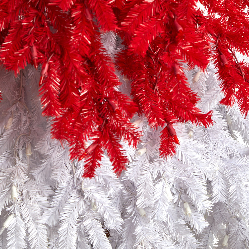 9' H Santa Hat White/Red Artificial Christmas Tree Prelit with 600 LED Lights
