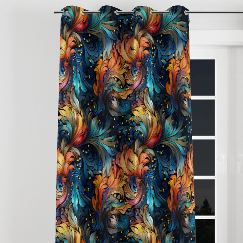 Motif cachemire céleste I - motif floral cachemire à œillets - 1 panneau, L 52 po x L 84 po, Œillets argentés