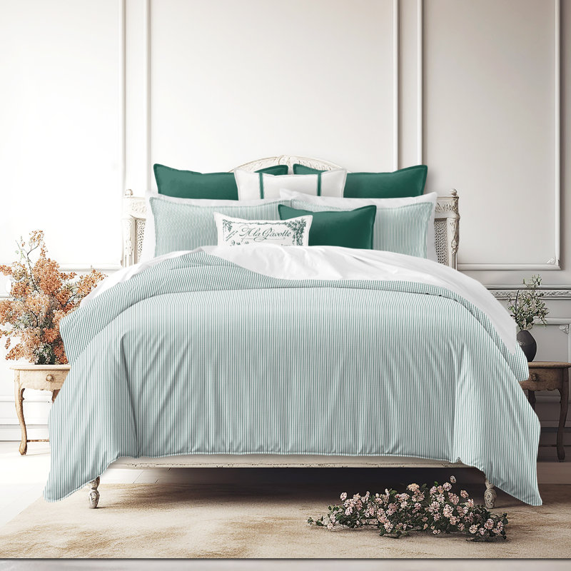 Jaxon Stripe Cotton Reversible Coverlet Set, Cal.King Coverlet/Bedspread + 2 King Shams, Evergreen