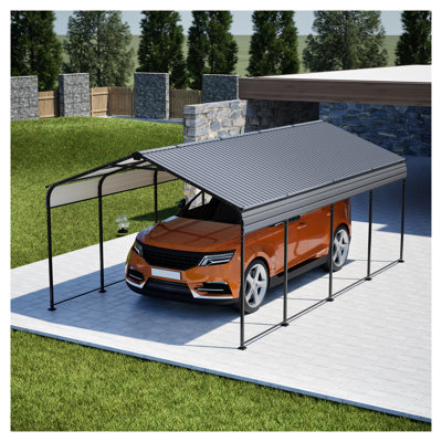 Abri d'auto extérieur en métal robuste 12 pi x 20 pi avec finition anthracite toutes saisons