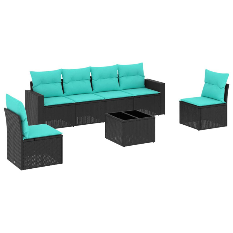  Ensemble de canapé de patio 7 pièces avec coussins en rotin de polyester noir