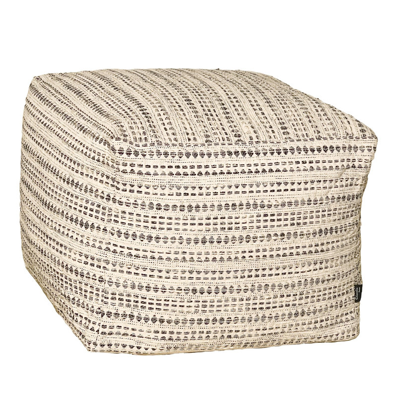 Felda Unstuffed Pouf Cover, Black/Ivory Cotton Blend