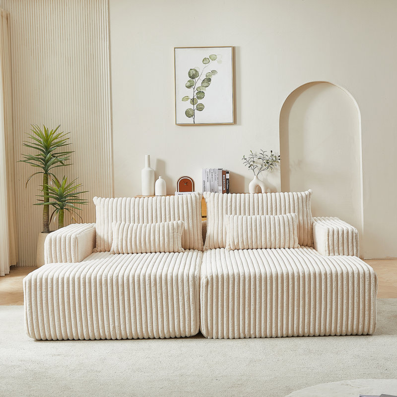 87" Oversized Sectional Lounge Chaise,No Assembly Required,Cloud Plush Loveseat, Beige Corduroy