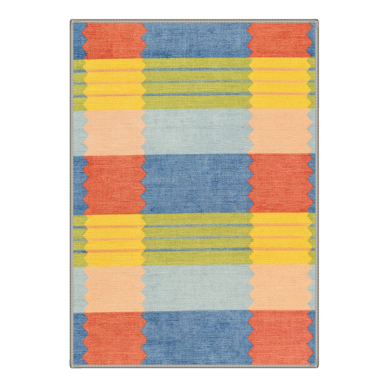 Liadan Verve Modern Machine Washable Blue / Red / Yellow Indoor Area Rug with Non-Slip Backing, Rectangle 6' x 9'