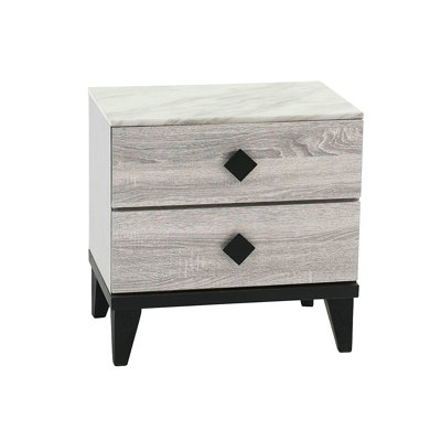Nightstand In Creamy Rustic Brown Oak With Faux Marble Surface, 23X15x23 Style
