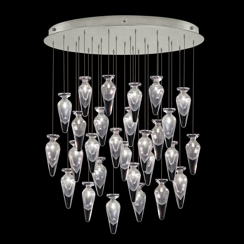 Luminaire suspendu rond l 32 po Essence, Transparent, Argent