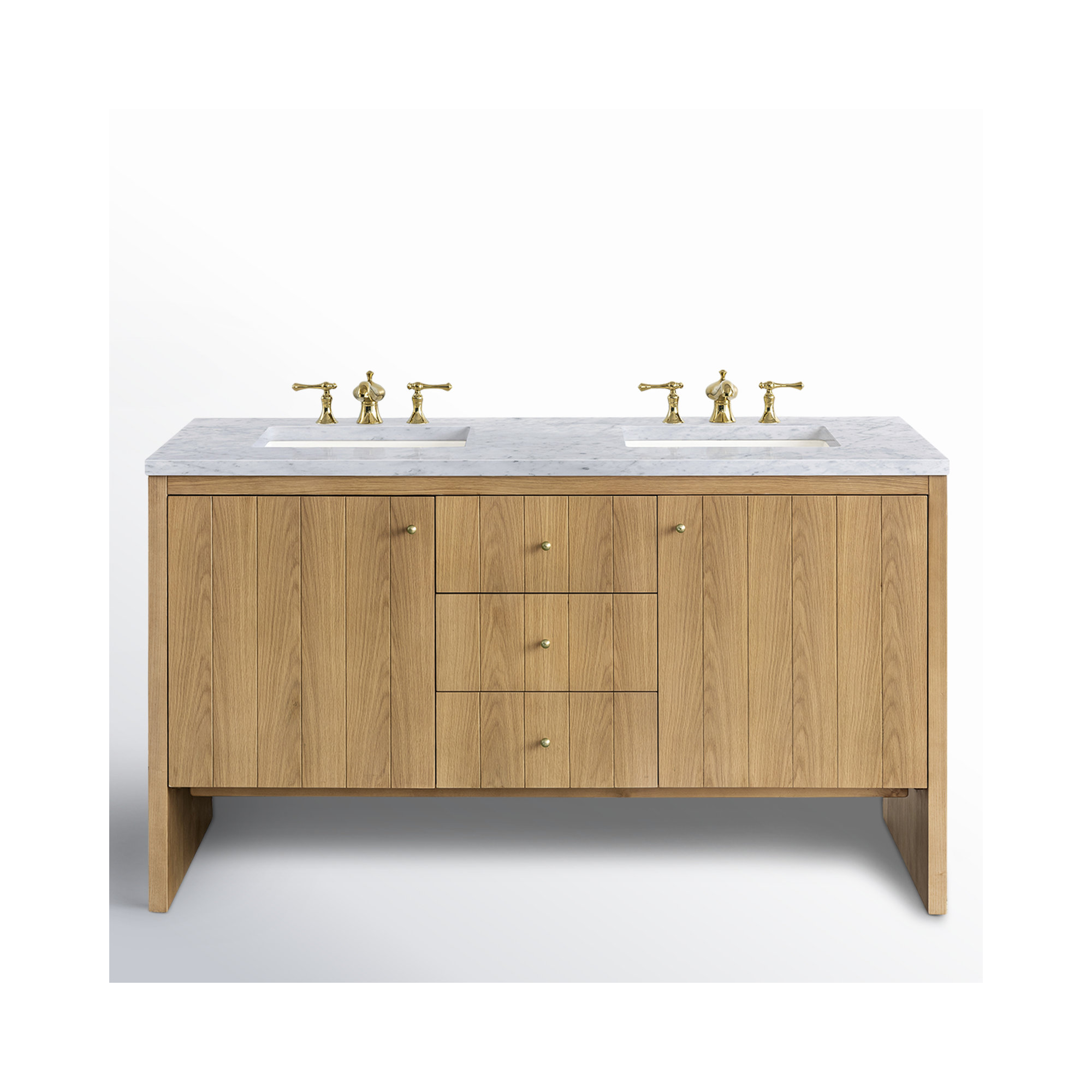 Hudson 60'' Double Bathroom Vanity, 8" Widespread, Light Natural Oak, Carrara White