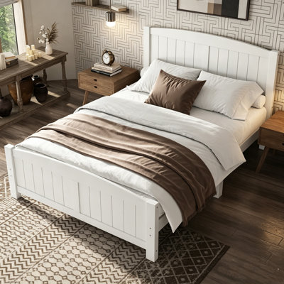 Platform Bed, Solid Wood Platform Bed With Support Slats, Headboard And Foot Board, No Box Spring Needed, Wooden Bed Frame For  Bedroom And Apartment, White And Black