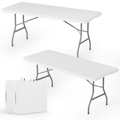 2‑Pack 6 ft Fold‑in‑Half Folding Table, Portable Indoor‑Outdoor Picnic Camping Table with Carrying Handles and Steel Legs for Dining, Parties, Weddings and Events