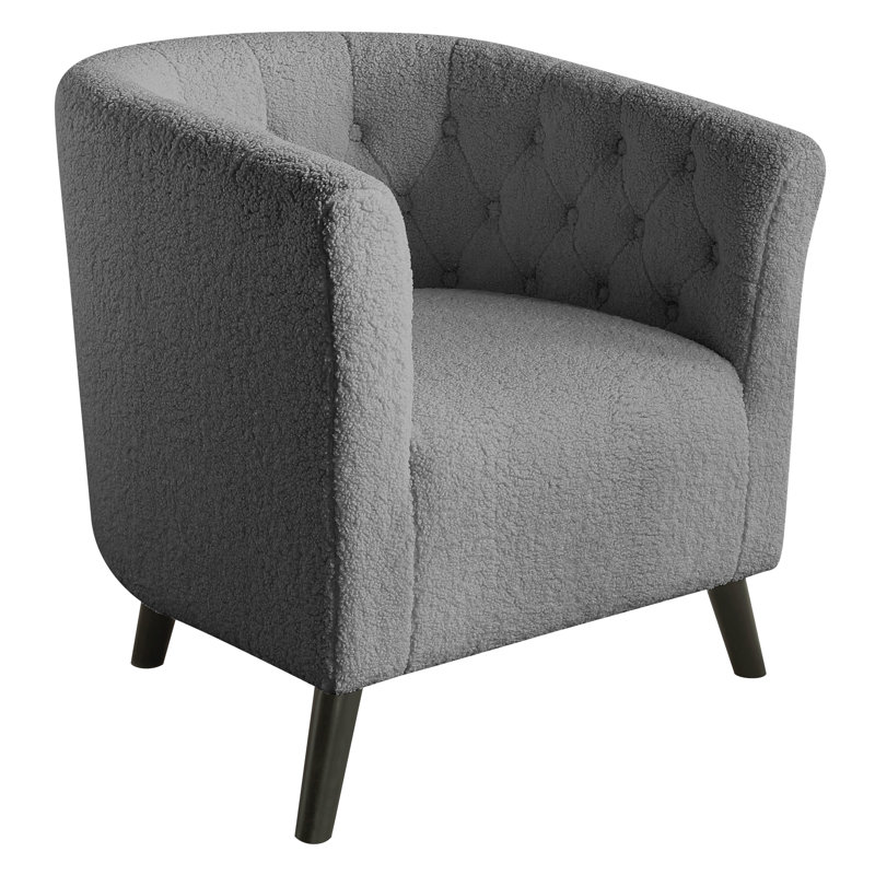 Gerdeen 26.77" Wide Tufted Teddy Velvet Upholstered Barrel Chair with Wooden Legs, Gray