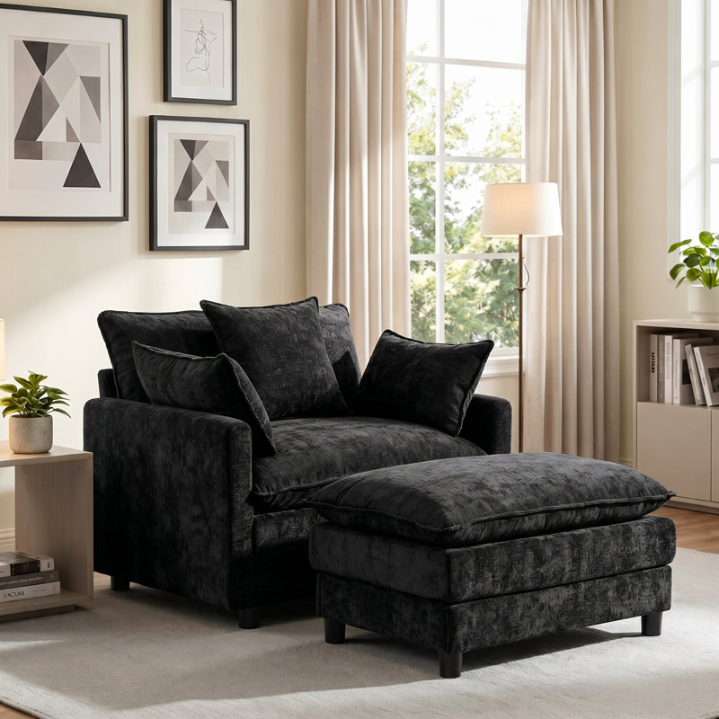 Fauteuil d'appoint rembourré en chenille 39,4 po, fauteuil de lecture pour chambre à coucher, fauteuil de lecture moderne de 39,4 po avec repose-pieds