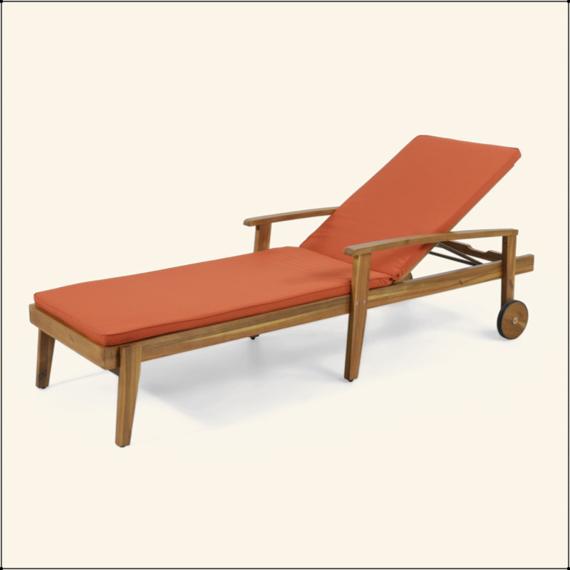 Outdoor Durable Acacia Wood Chaise Lounge For Ultimate Relaxation And Style, Beige