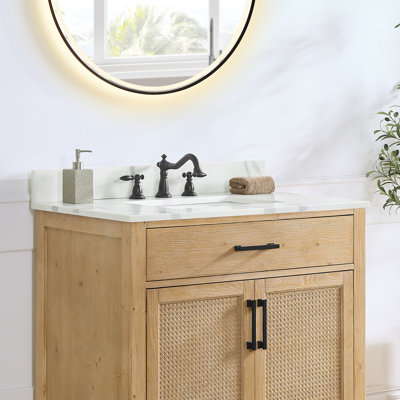 Arbios 36"  Quartz Single Vanity Top with Sink Faucet Holes