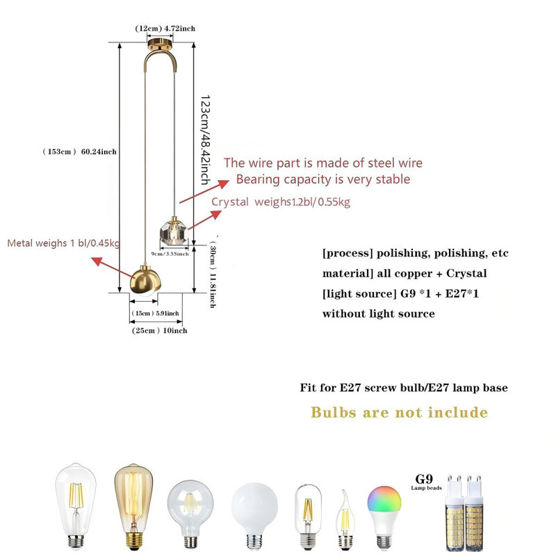 2 - Light Sphere Chandelier Ceiling Light With Crystal/Glass Accents Height adjustable(1 PC), Gold, Crystal