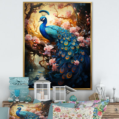 Fantaisie paon en fleurs enchantées sur toile