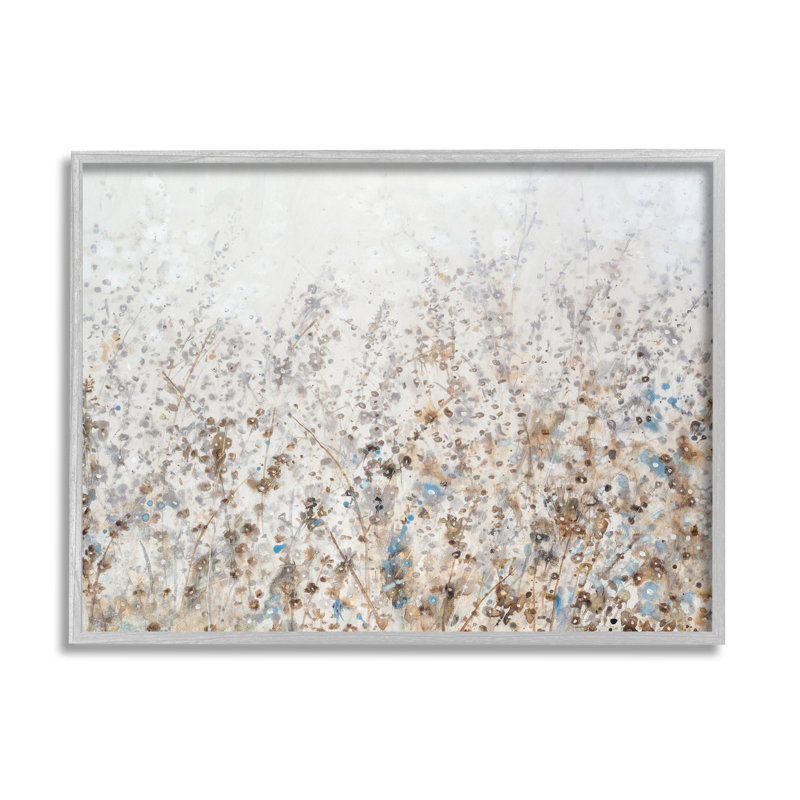 Paysage abstrait botanique, impression sur bois, Encadré gris, H 11 po x l 14 po x P 1,5 po