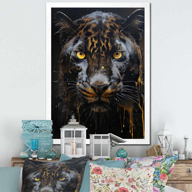 Ebony Panther Drips - reproduction sur toile, H 44 po x l 34 po x P 1,5 po, Cadre photo blanc