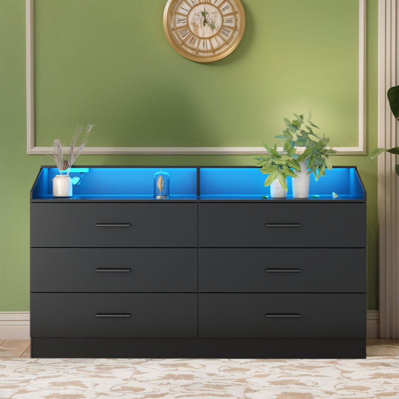 Kynley 6 -White  Drawer Dresser, Black