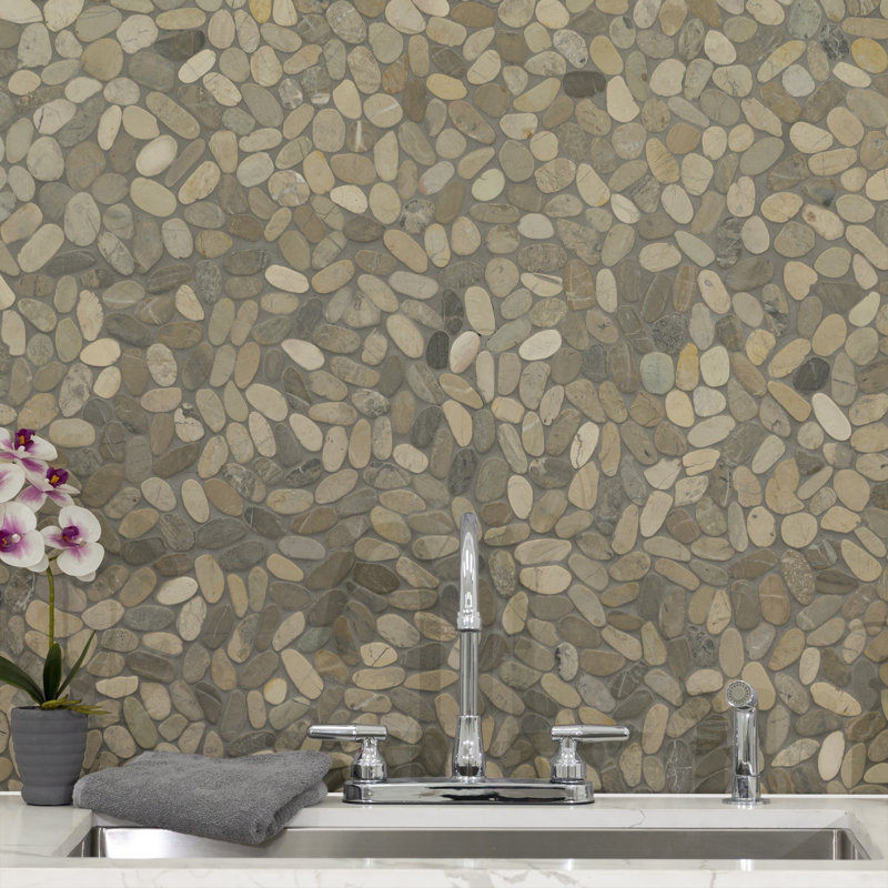 Marvella Pebble 12 in. x 12 in. Natural stone Mosaic Floor and Wall Tile, Gravelle