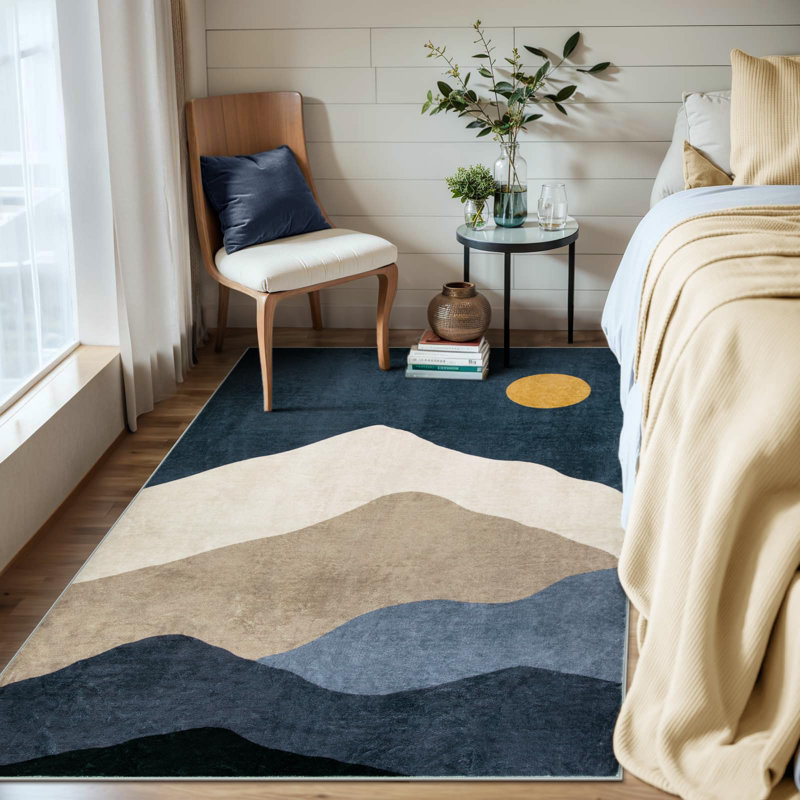 Tapis GST Fluid Mountainscape - Accent bohémien vibrant avec envers antidérapant, Rectangle 4pi x 6 pi