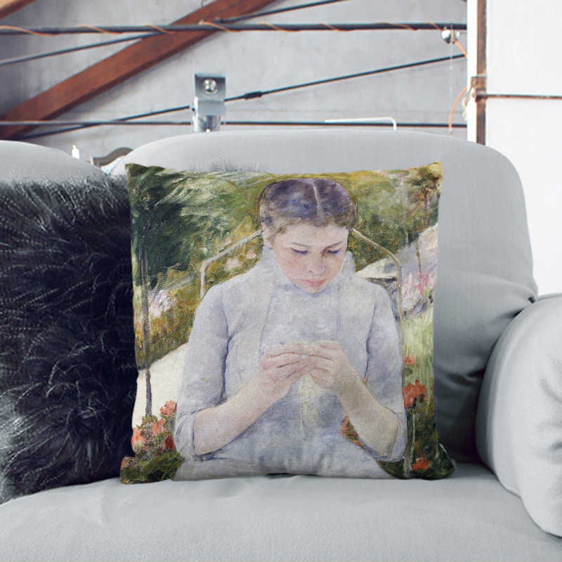 Girl In The Garden Square Throw Cushion, White, 55cm H x 55cm W x 20cm D