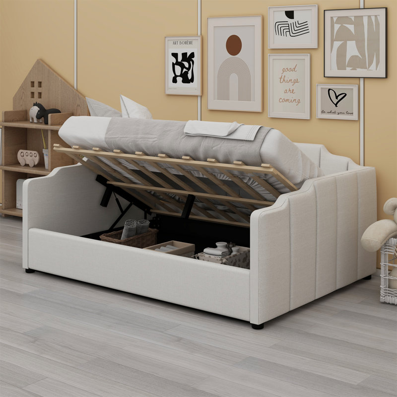 Lit de jour rembourré avec rangement inférieur, Blanc