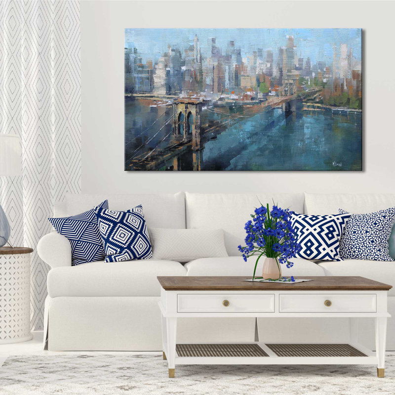 Brooklyn Bridge par - Peinture, Toile tendue, H 18 po x l 30 po x P 1 po