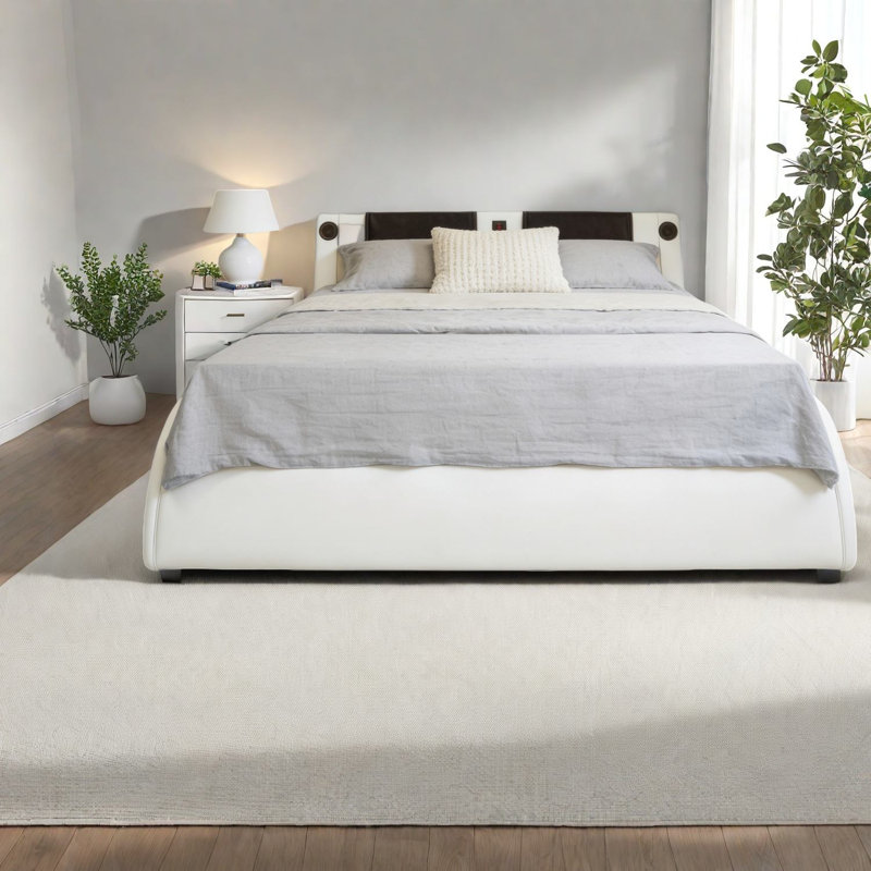 Très grand lit en MDF moderne avec lumières Bluetooth et massage pour la famille