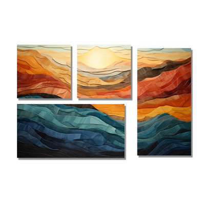 Corail bleu sarcelle audacieux paysage de montagnes - impressions sur toile traditionnelles 4 pièces