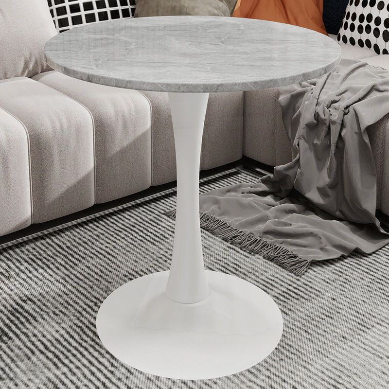 Table de salle à manger ronde en bois avec base piédestal, table basse, Blanc, Marbre gris