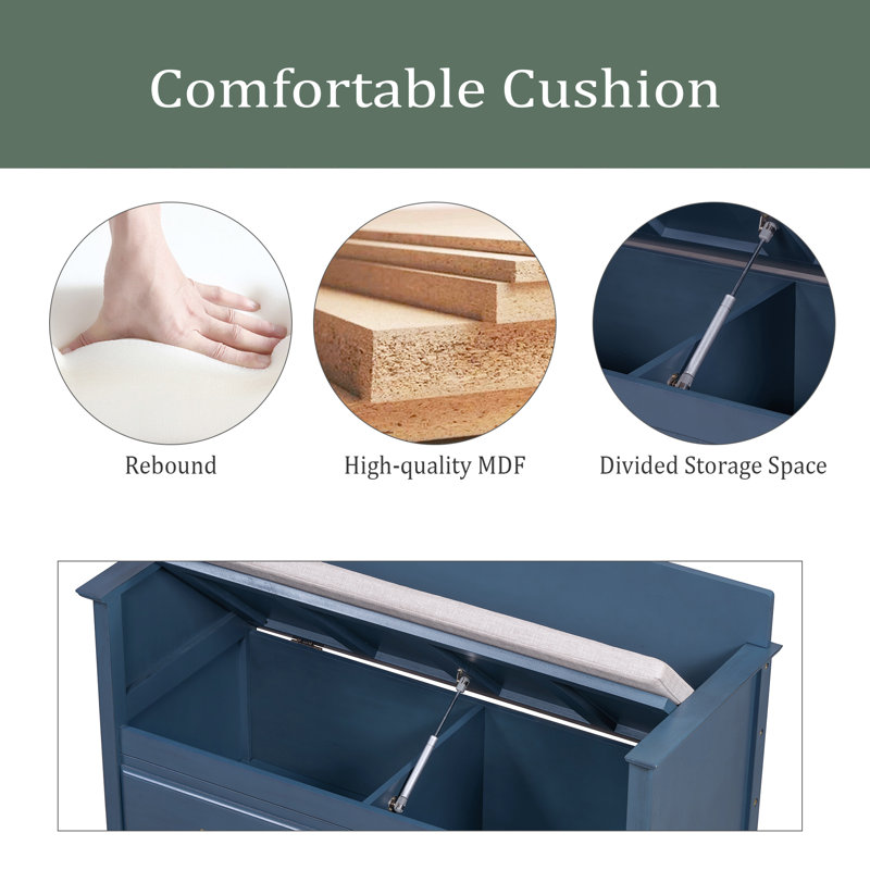 Banc à chaussures avec coussin amovible, banc d'entrée avec rangement caché pour l'entrée et le salon, banc de rangement à chaussures avec dossier